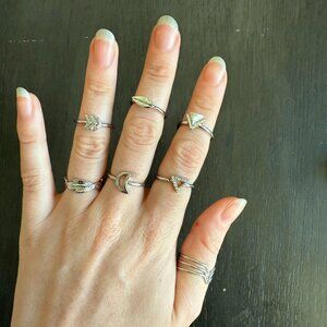 FREE PEOPLE BOHO SILVER RING SET
